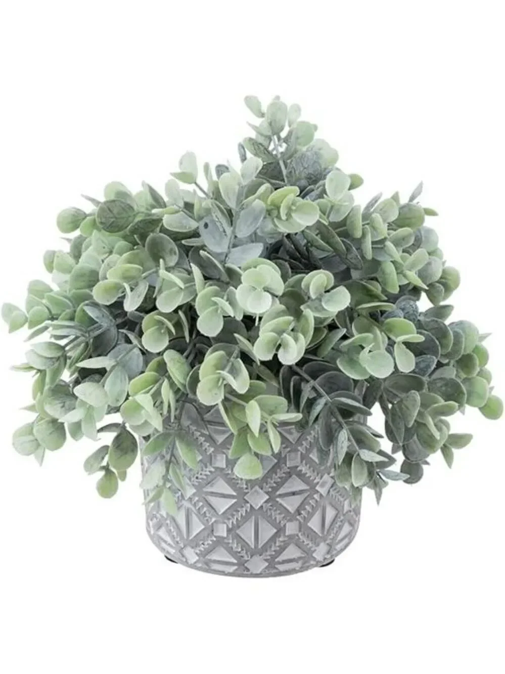 Artificial eucalyptus plant faux greenery in gray concrete pot home office decor